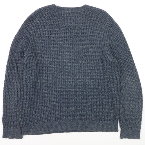 Fat Face Men's Blue Waffle-Knit Wool Pullover Jumper Size M