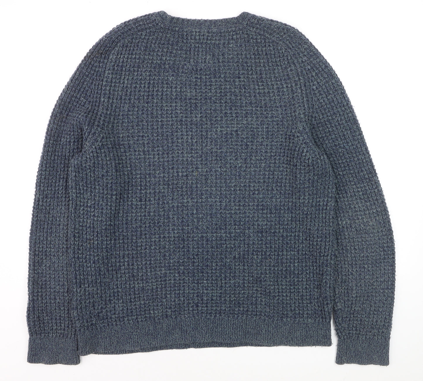 Fat Face Men's Blue Waffle-Knit Wool Pullover Jumper Size M