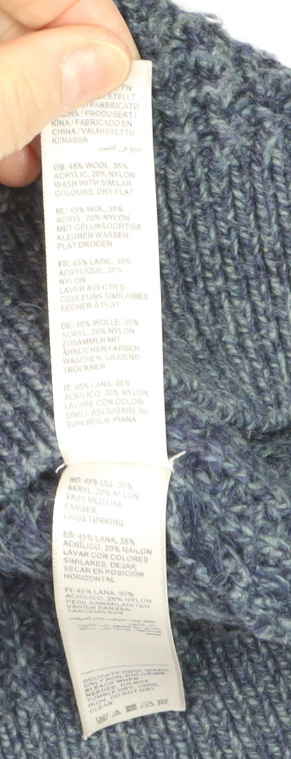 Fat Face Men's Blue Waffle-Knit Wool Pullover Jumper Size M