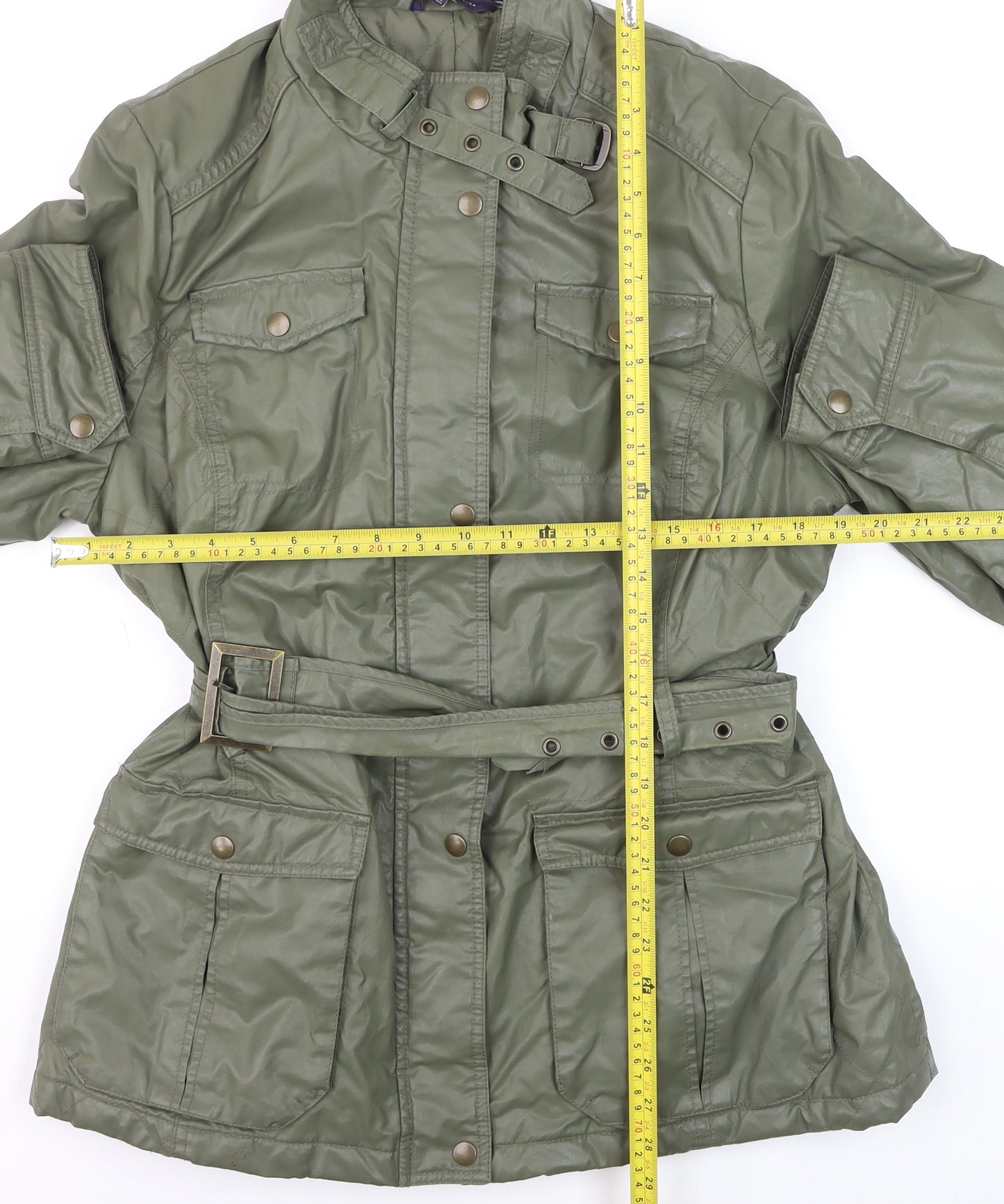 Marks and Spencer Women Green Belted Military Jacket Size 18