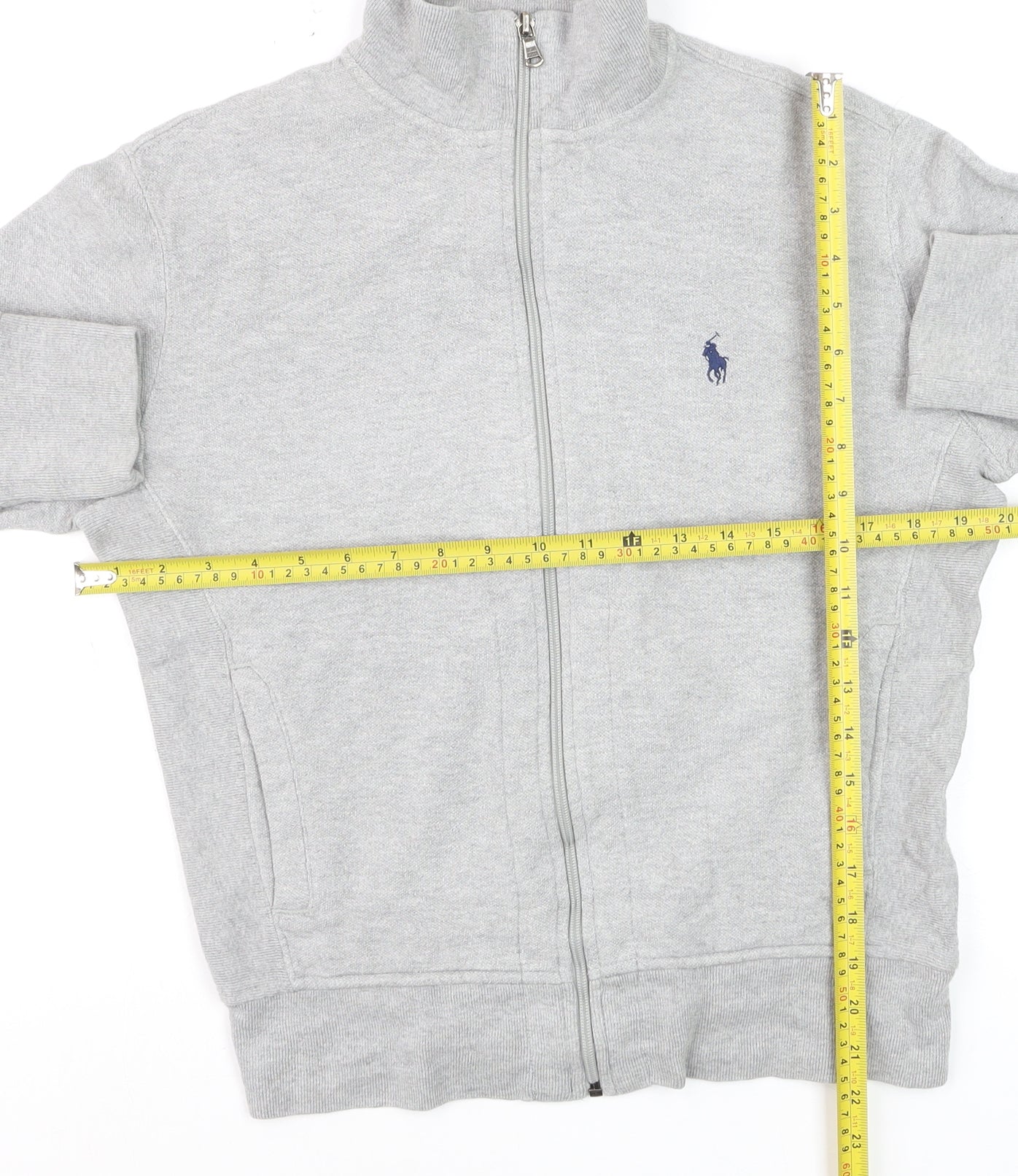 Ralph Lauren Men's Grey Full Zip Cotton Jumper Small