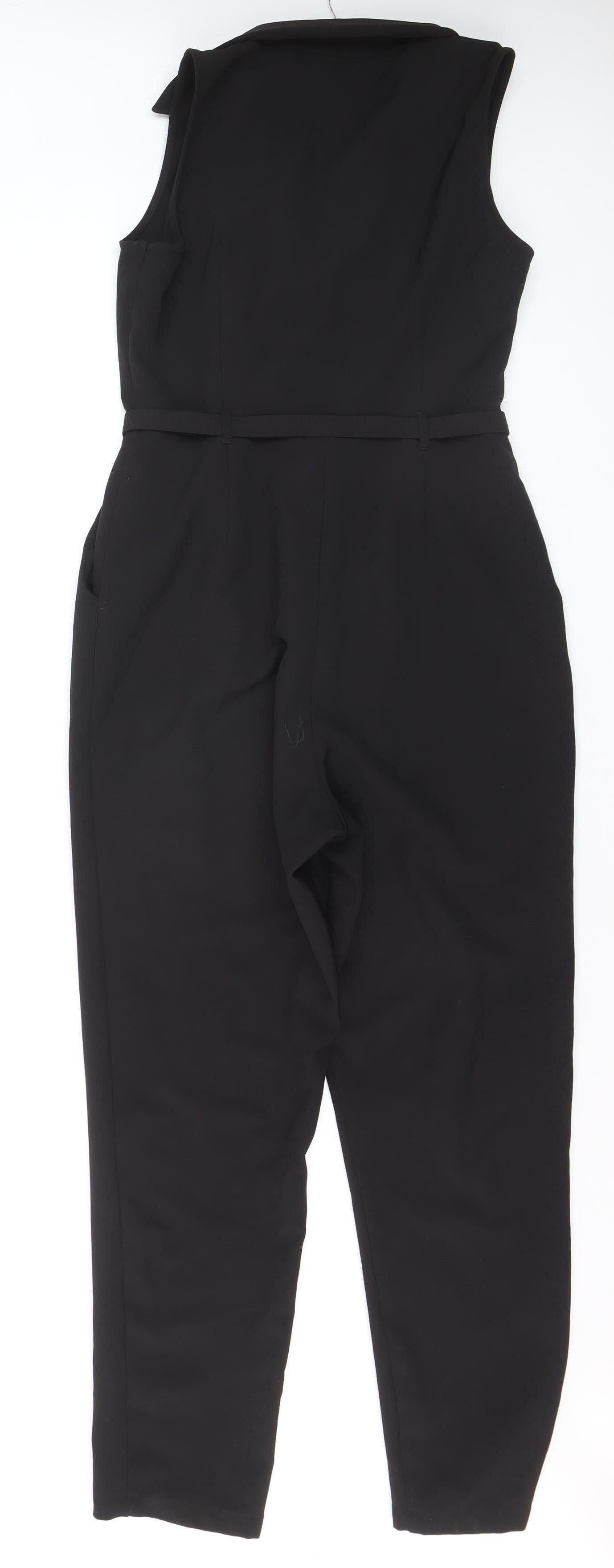 ASOS Women’s Black Sleeveless Collared Belted Jumpsuit Size 12