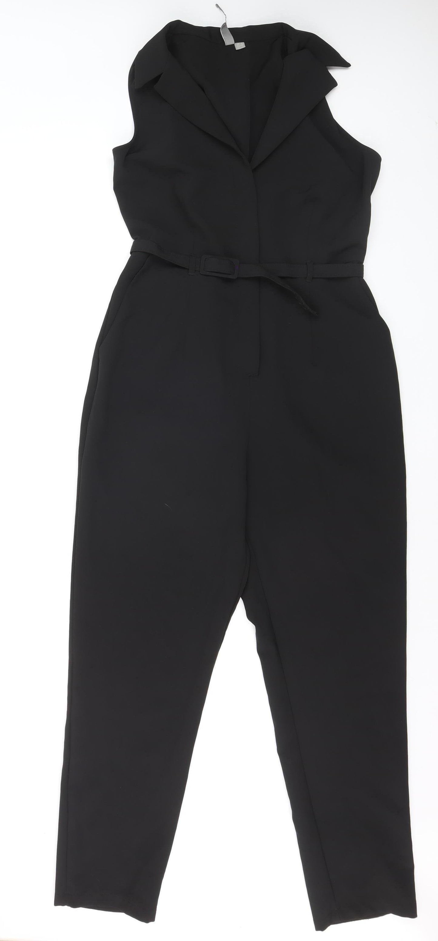 ASOS Women’s Black Sleeveless Collared Belted Jumpsuit Size 12