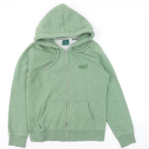 Superdry Women's Green Hoodie Jacket Size 12 Full Zip Hooded Track Style