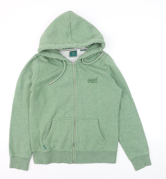 Superdry Women's Green Hoodie Jacket Size 12 Full Zip Hooded Track Style
