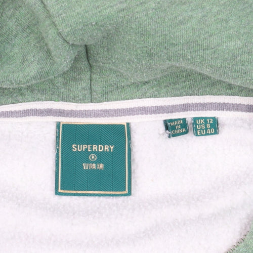 Superdry Women's Green Hoodie Jacket Size 12 Full Zip Hooded Track Style