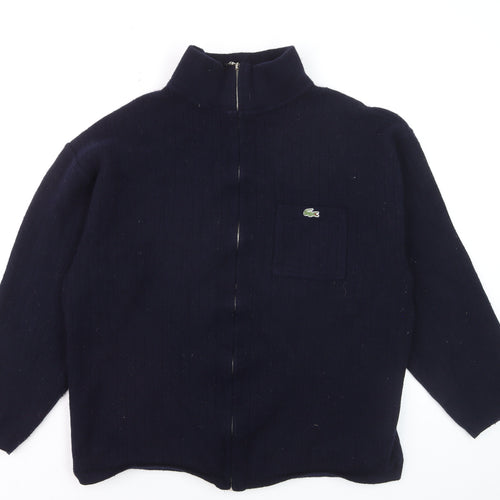 Lacoste Men's Blue Wool Full Zip Jumper 2XL High Neck Classic Knit