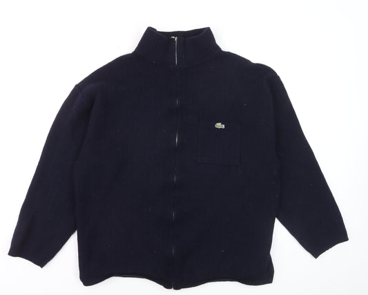 Lacoste Men's Blue Wool Full Zip Jumper 2XL High Neck Classic Knit