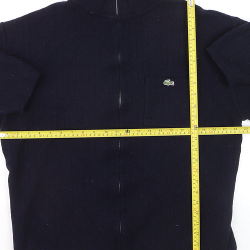 Lacoste Men's Blue Wool Full Zip Jumper 2XL High Neck Classic Knit