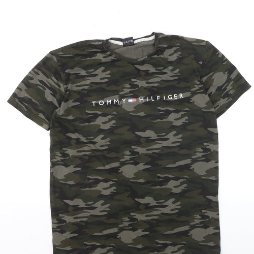 Tommy Hilfiger Men's Green Camouflage Logo Cotton T-Shirt Size L