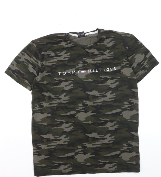 Tommy Hilfiger Men's Green Camouflage Logo Cotton T-Shirt Size L