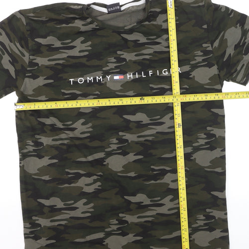 Tommy Hilfiger Men's Green Camouflage Logo Cotton T-Shirt Size L