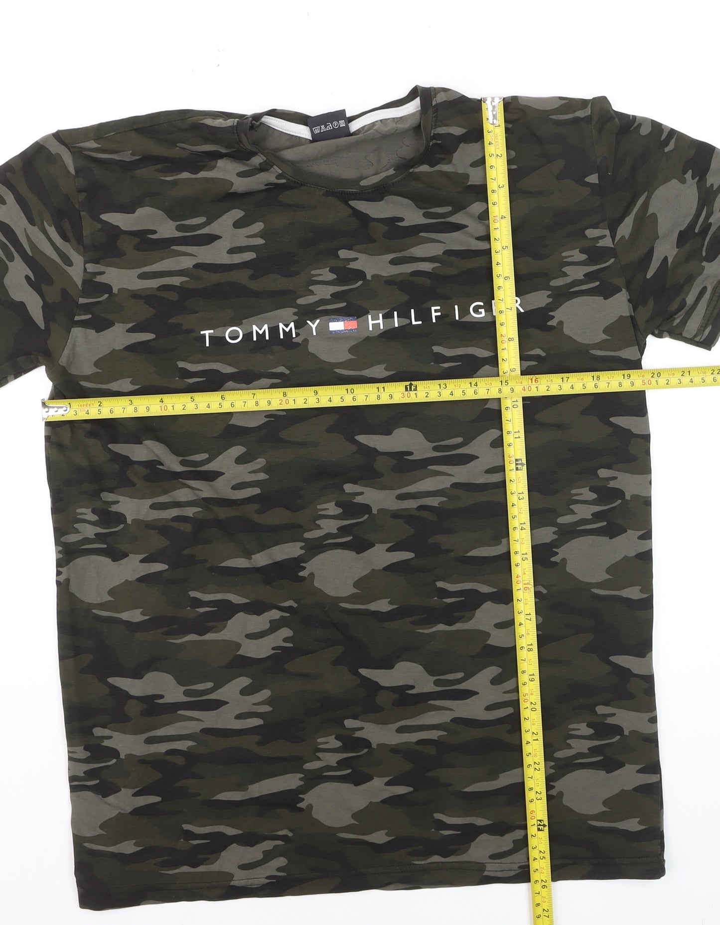 Tommy Hilfiger Men's Green Camouflage Logo Cotton T-Shirt Size L
