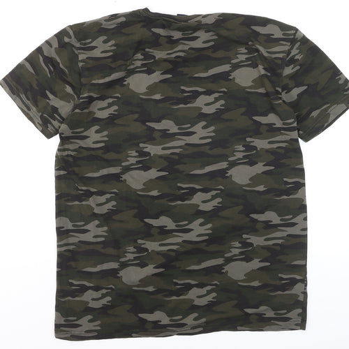 Tommy Hilfiger Men's Green Camouflage Logo Cotton T-Shirt Size L