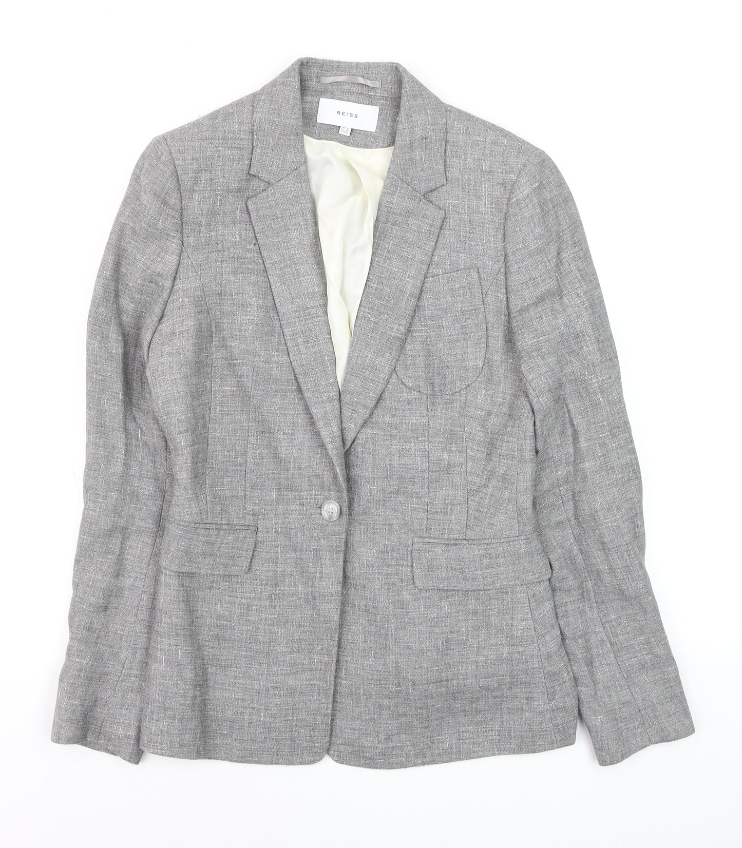 Reiss Women Grey Wool Blend Slim Fit One-Button Blazer UK 10