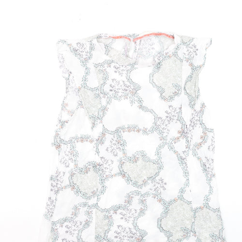 White Stuff Women’s White Floral Sleeveless Tunic Blouse Size 12