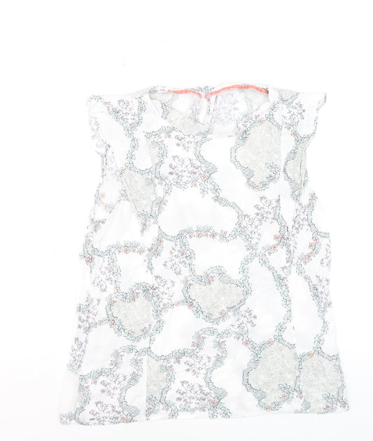 White Stuff Women’s White Floral Sleeveless Tunic Blouse Size 12