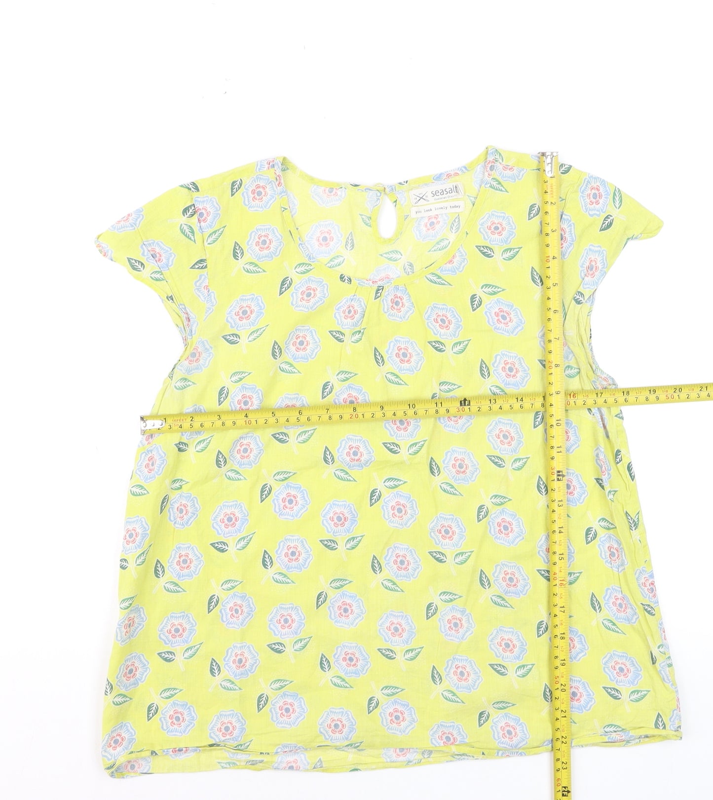 Seasalt Women’s Yellow Floral Cotton Tunic Blouse Size 12