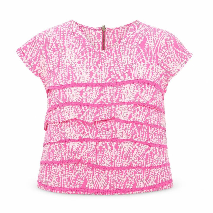 Monsoon Women's Pink Floral Ruffle Tunic Blouse Size 12