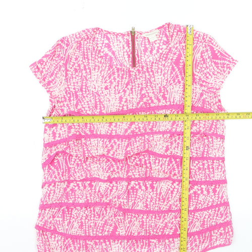 Monsoon Women's Pink Floral Ruffle Tunic Blouse Size 12