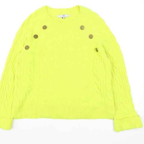 Next Womens Yellow Cable Knit Button Pullover Jumper Size S