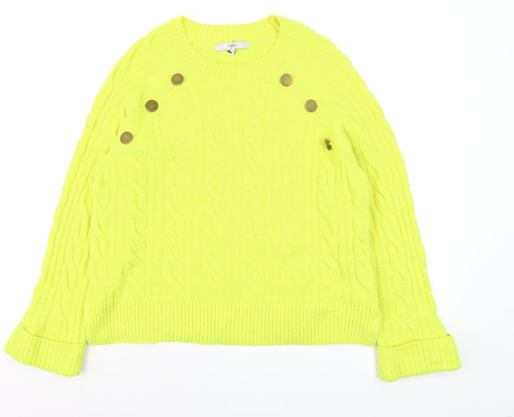 Next Womens Yellow Cable Knit Button Pullover Jumper Size S