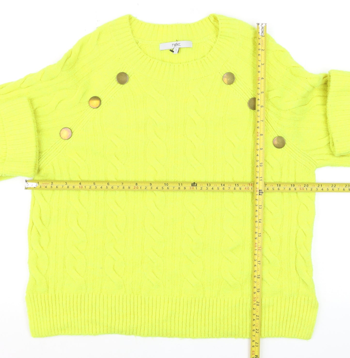 Next Womens Yellow Cable Knit Button Pullover Jumper Size S
