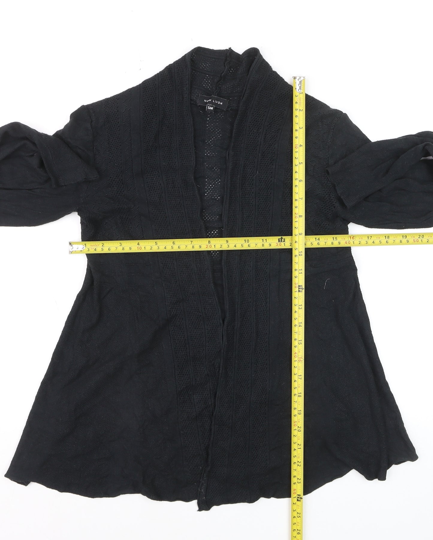 New Look Women Black Knit Open Cardigan Small V-Neck Long Sleeve