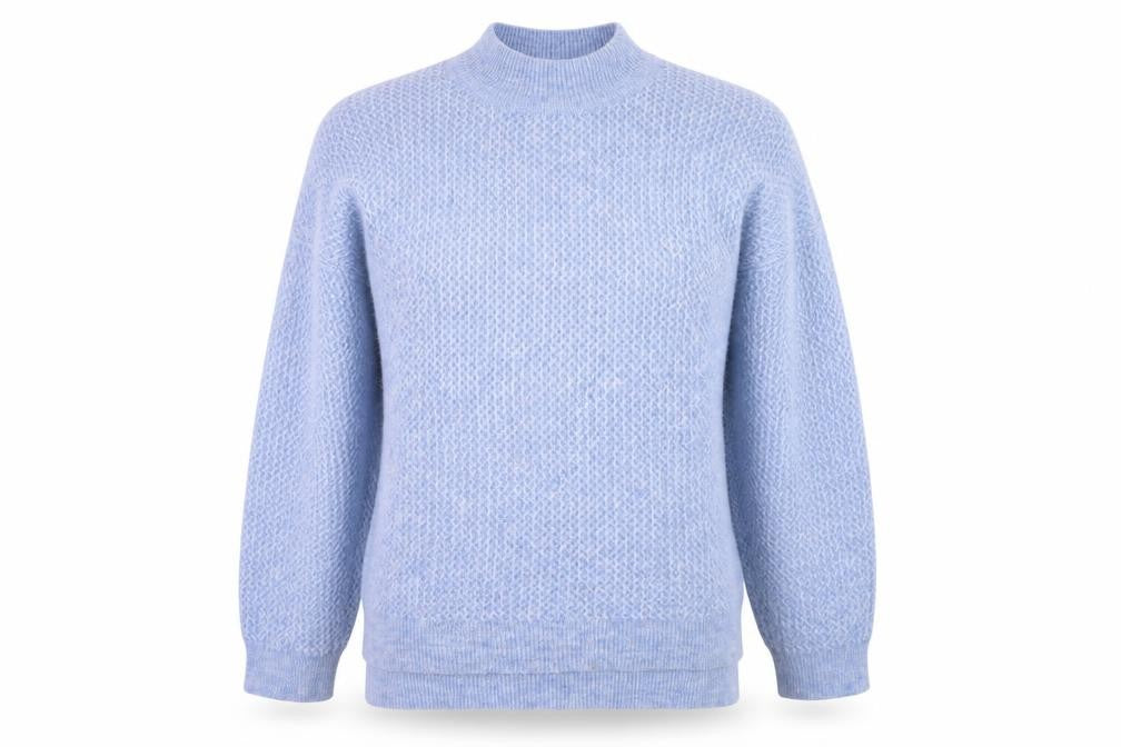 Front view of New Look Women Blue Mock Neck Long Sleeve jumper, size M