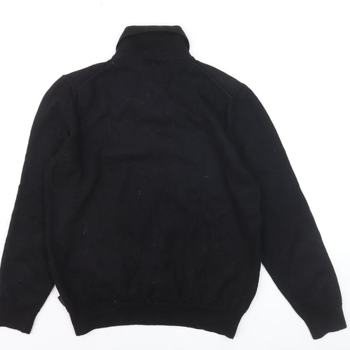 Hugo Boss Mens Black Collared Henley Jumper Size L Regular Fit