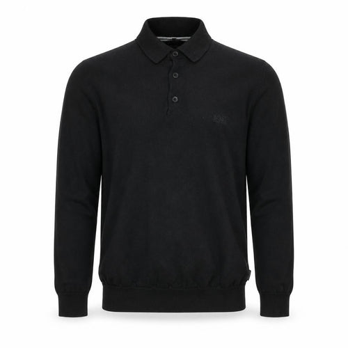Hugo Boss Mens Black Collared Henley Jumper Size L Regular Fit