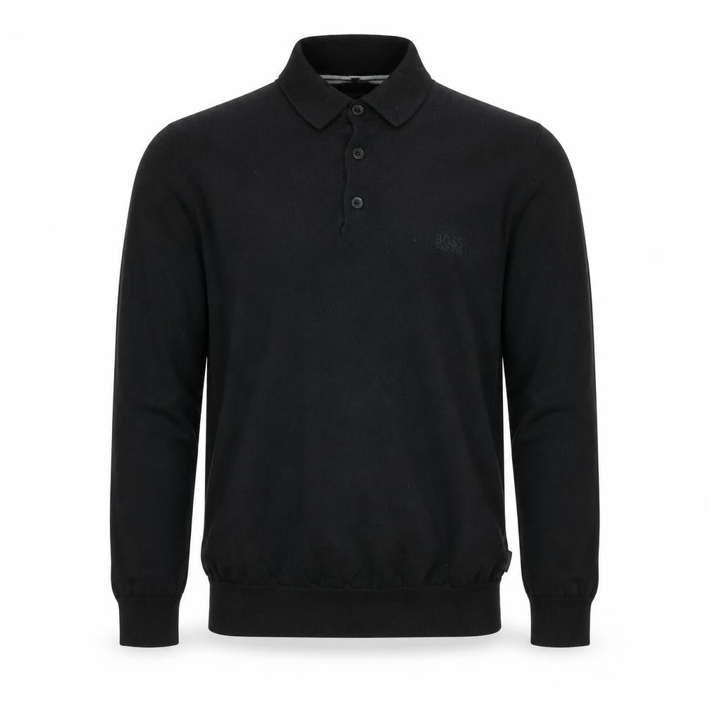 Hugo Boss Mens Black Collared Henley Jumper Size L Regular Fit