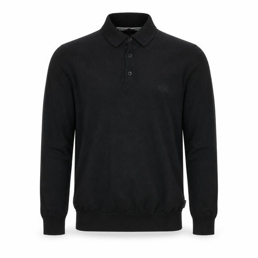 Hugo Boss Mens Black Collared Henley Jumper Size L Regular Fit
