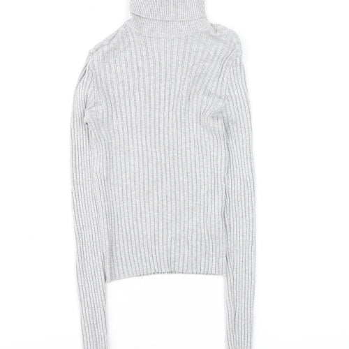Bershka Women Grey Roll Neck Ribbed Knit Jumper Size 12
