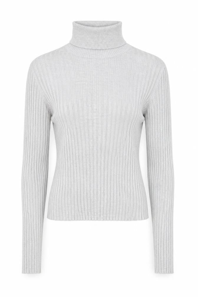 Bershka Women Grey Roll Neck Ribbed Knit Jumper Size 12