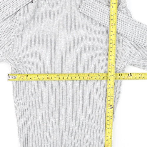 Bershka Women Grey Roll Neck Ribbed Knit Jumper Size 12