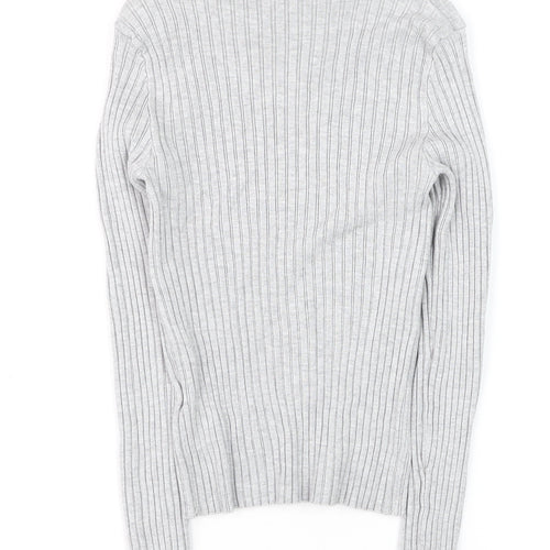 Bershka Women Grey Roll Neck Ribbed Knit Jumper Size 12