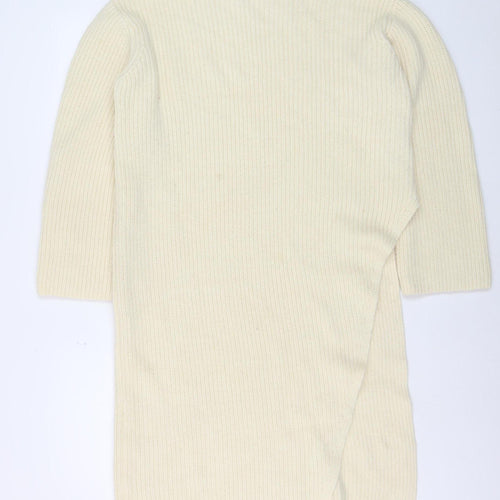 Zara Women Ivory Knit Jumper Dress S/M Round Neck 3/4 Sleeve