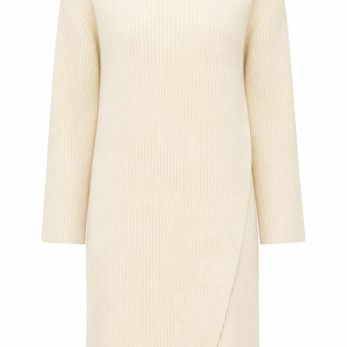 Zara Women Ivory Knit Jumper Dress S/M Round Neck 3/4 Sleeve