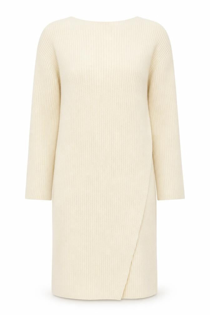 Zara Women Ivory Knit Jumper Dress S/M Round Neck 3/4 Sleeve