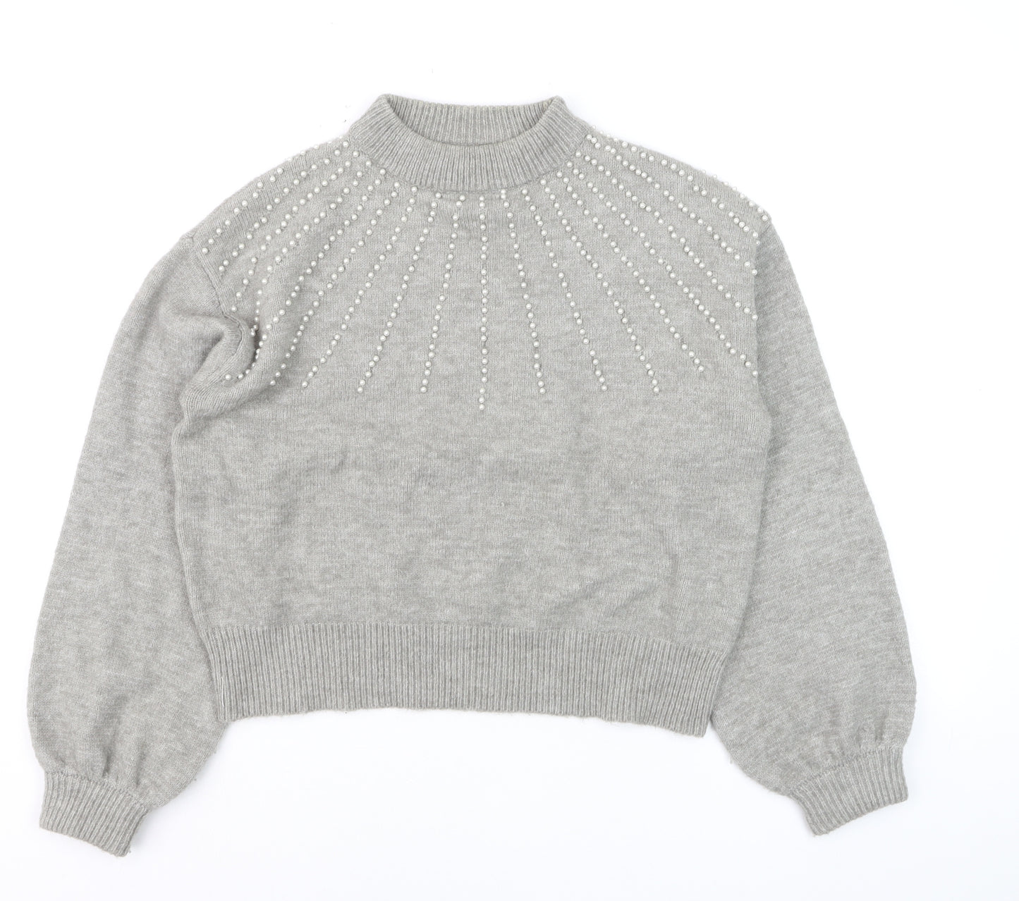 PrettyLittleThing Womens Grey Beaded Mock Neck Jumper Size S