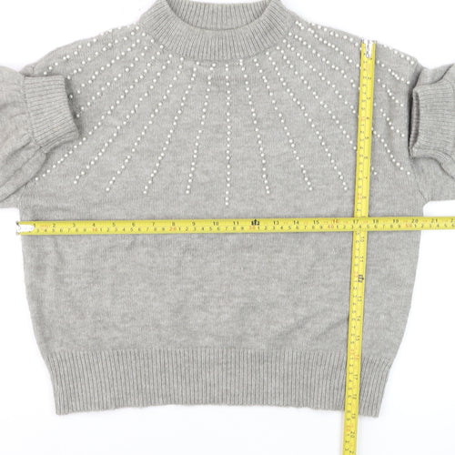 PrettyLittleThing Womens Grey Beaded Mock Neck Jumper Size S