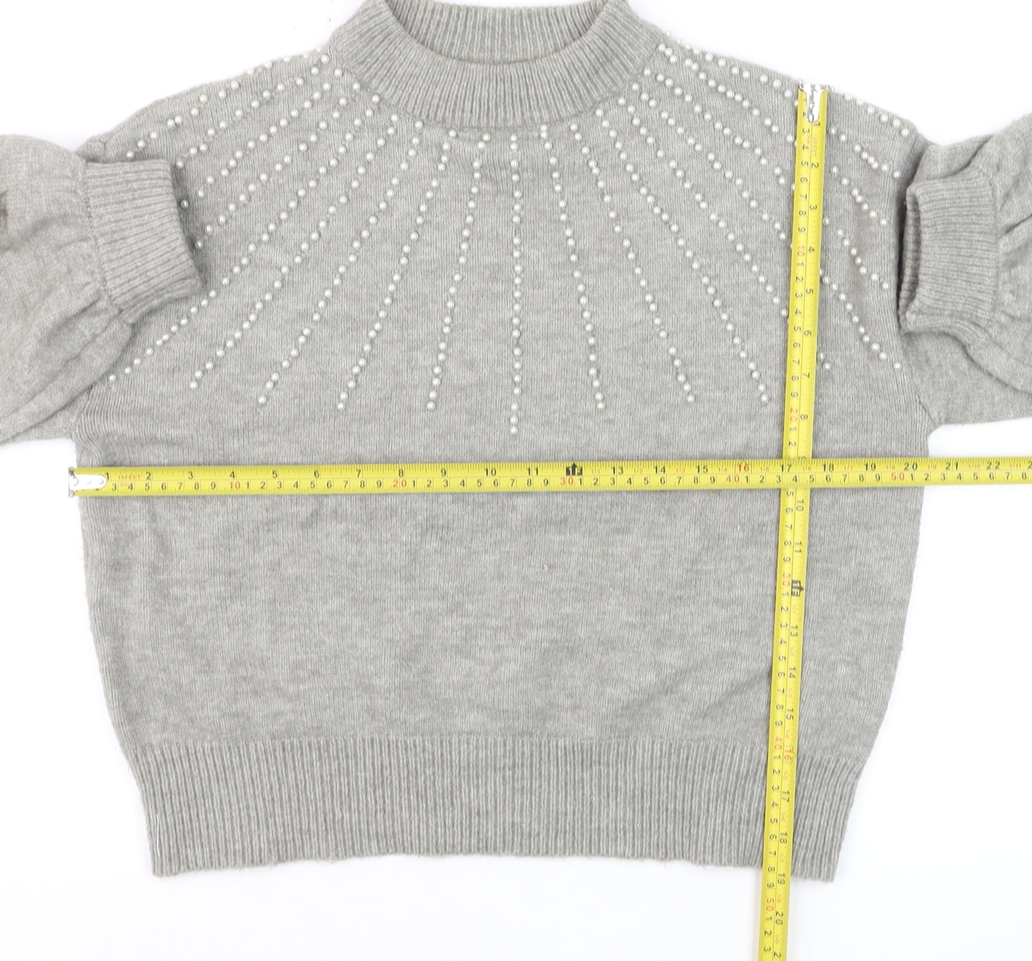 PrettyLittleThing Womens Grey Beaded Mock Neck Jumper Size S