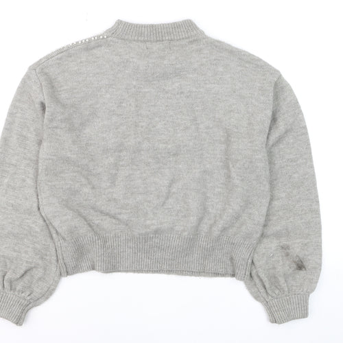PrettyLittleThing Womens Grey Beaded Mock Neck Jumper Size S