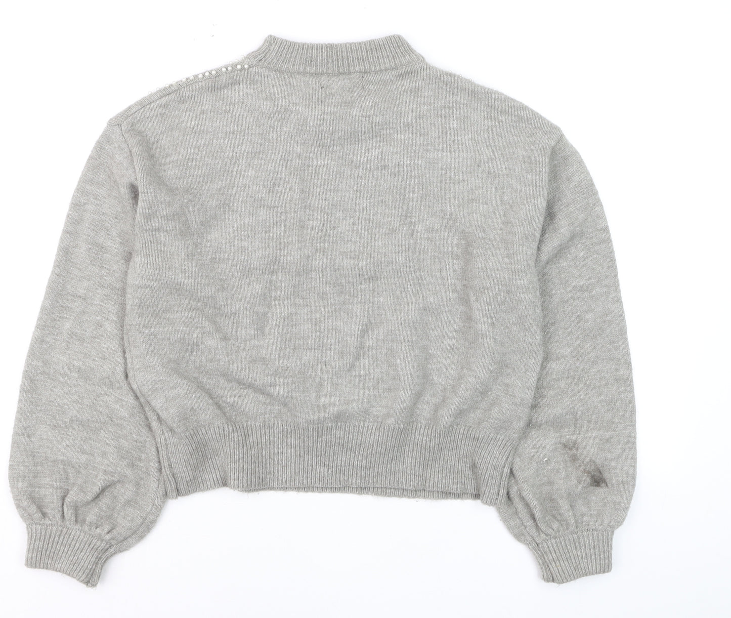 PrettyLittleThing Womens Grey Beaded Mock Neck Jumper Size S