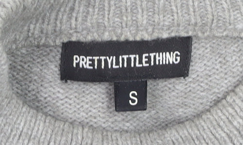PrettyLittleThing Womens Grey Beaded Mock Neck Jumper Size S