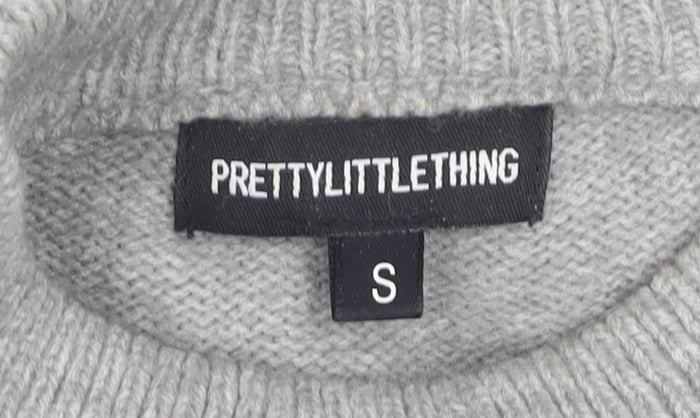 PrettyLittleThing Womens Grey Beaded Mock Neck Jumper Size S