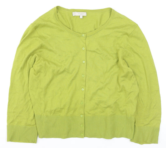 Hobbs Women Green Cotton Knit Button Cardigan Size L