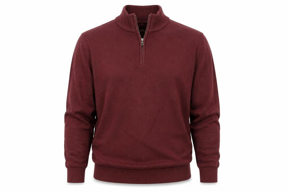Front view of Farah 1920 Men’s Red Cotton Half Zip Jumper M Regular Fit