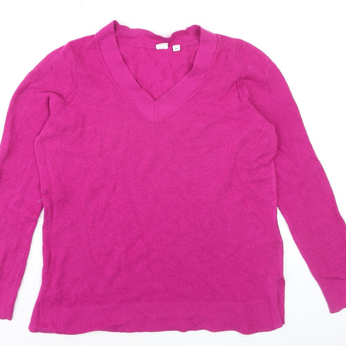 GAP Womens Pink V-Neck Long Sleeve Cotton Knit Jumper Size L